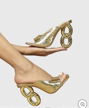 Women's 11 Summer Peep Toe Textured Gold Chain Party High Heels Fashion Sandal